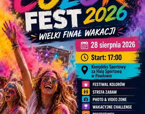 Pawłów Color Fest 2026 – wielki finał wakacji pełen kolorów i zabawy