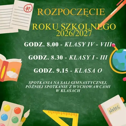 Rozpoczęcie roku szkolnego 2026/2027 w Szkole Podstawowej nr 1 – harmonogram