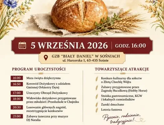Dożynki Gminne w Sośniach – program, atrakcje i wspólne świętowanie plonów