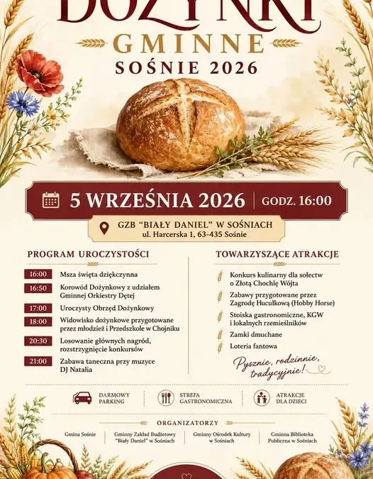 Dożynki Gminne w Sośniach – program, atrakcje i wspólne świętowanie plonów