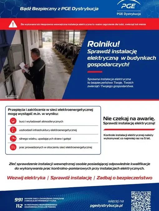 PGE apeluje do rolników: sprawdź instalację elektryczną w gospodarstwie