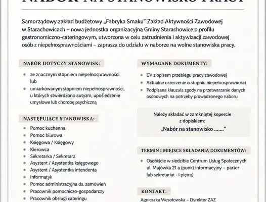 Fabryka Smaku w Starachowicach prowadzi nabór pracowników