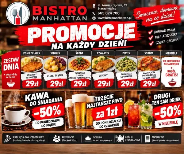 Bistro Manhattan w Starachowicach kusi promocjami na każdy dzień tygodnia