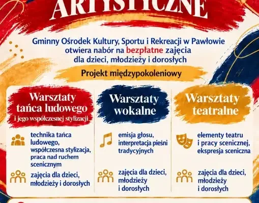 Pawłów: bezpłatne warsztaty artystyczne dla dzieci, młodzieży i dorosłych