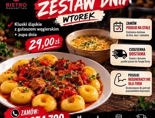 Bistro Manhattan w Starachowicach: kluski śląskie z gulaszem węgierskim za 29 zł