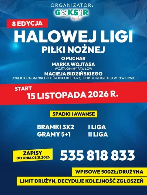 8. edycja Halowej Ligi Piłki Nożnej w Pawłowie – zapisy do 8 listopada