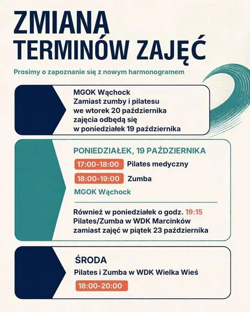 Zmiany w harmonogramie zajęć pilatesu i zumby w Wąchocku